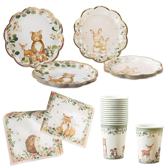 Kate Aspen® 62-Piece Pink Woodland Baby Party Tableware Set